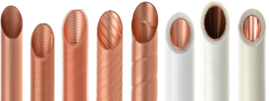 Photograph of copper tubes with a variety of treatments